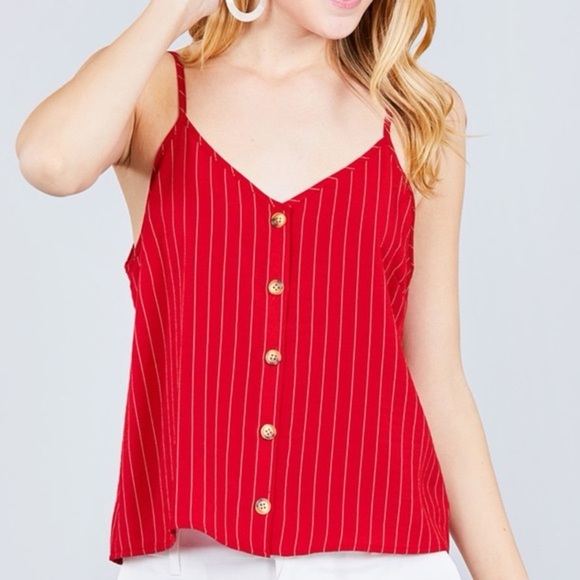 Doe & Rae red striped button up tank SZ SM - Picture 2 of 5